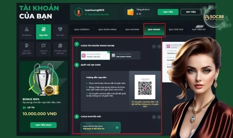 Nạp tiền SOC88 qua Momo