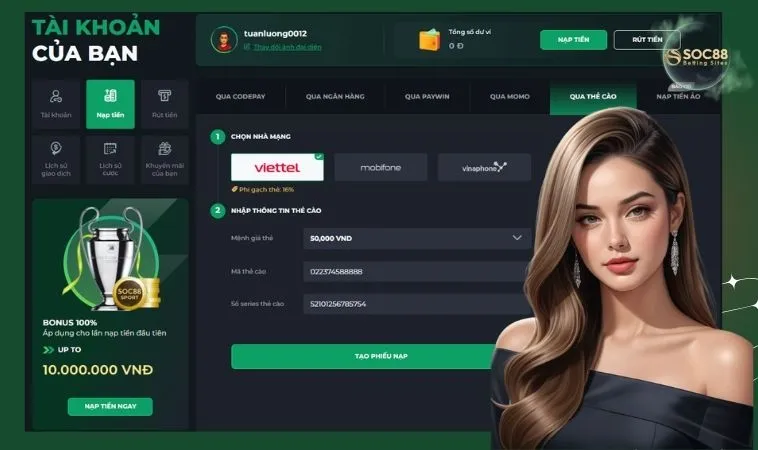 Nạp tiền SOC88 qua thẻ cào